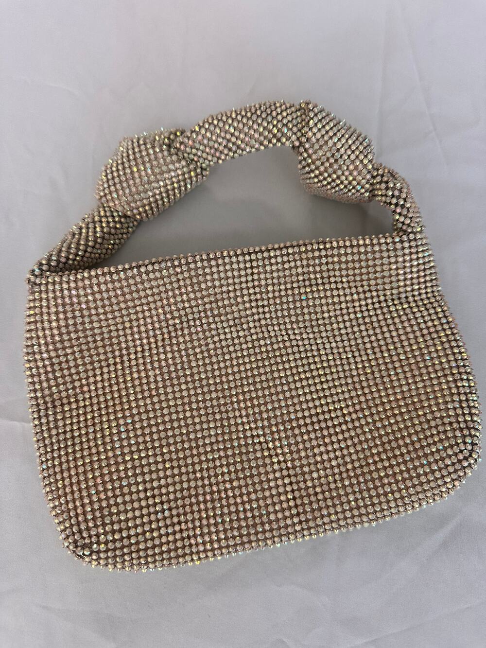 Jessica McClintock Rhinestone Hobo Bag Crystal Knotted Shoulder Purse Y2K